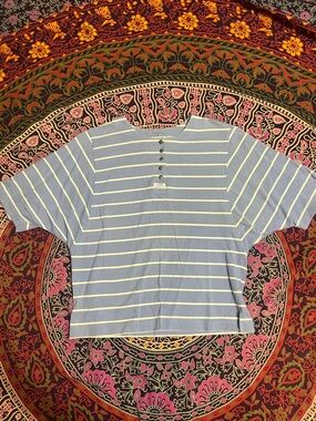 Vintage Together Top Blue And White Striped Size P Half Sleeve Henley Tee